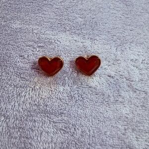 Red Heart Stud Earrings‎ Gold Tone Cute Trendy Fashion Jewelry